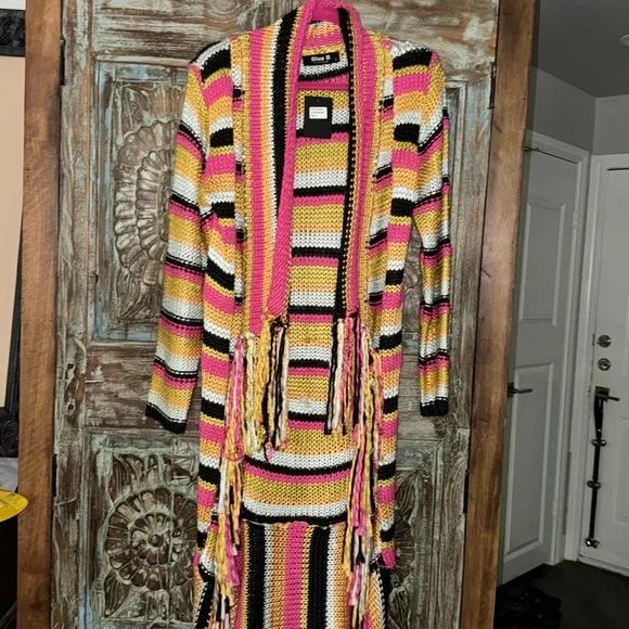 Blue B long sweater fringed cardigan. Small NWT. - Picture 3 of 6